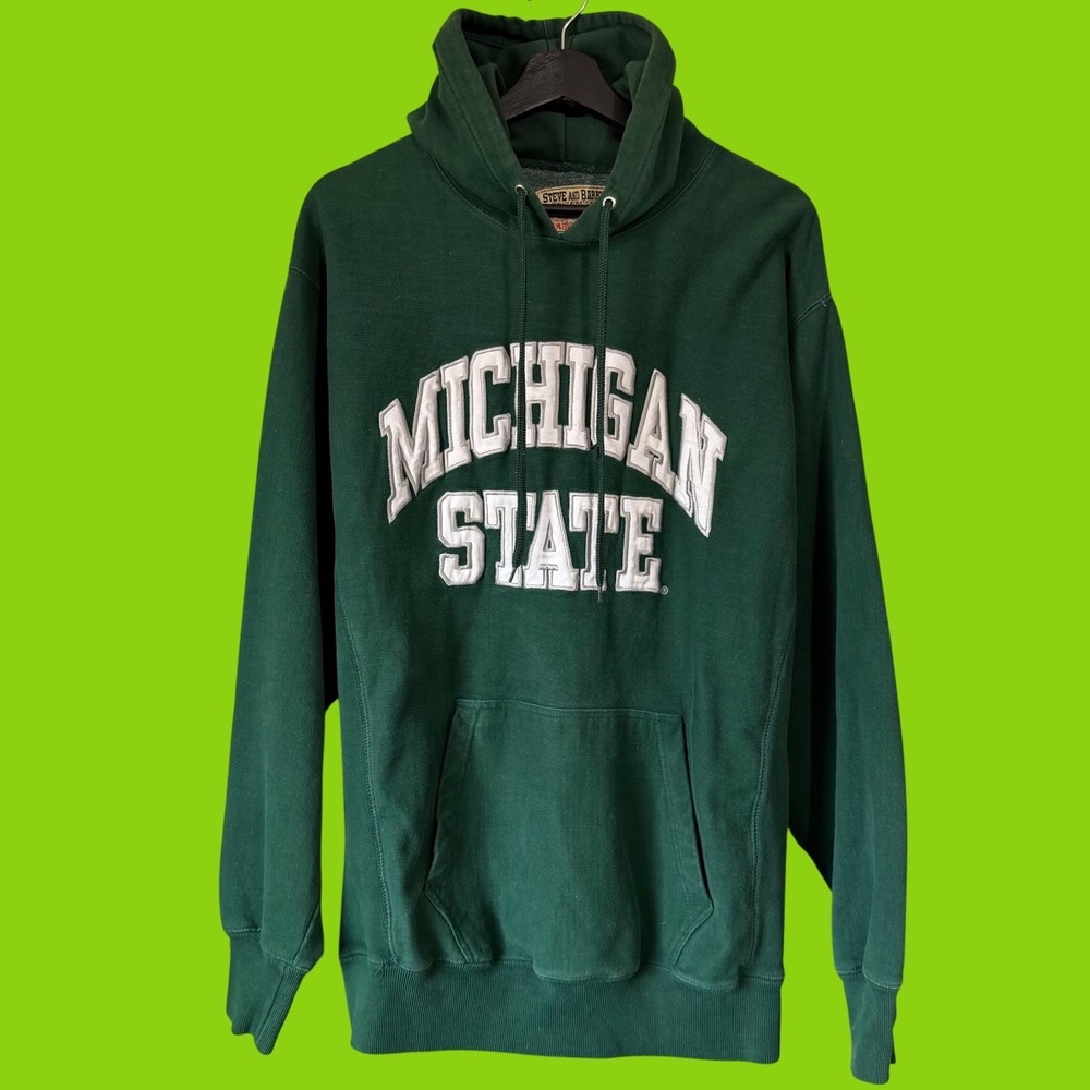 Steve and Barrys Michigan State Spartans Hoodie Green Spellout Mens Large